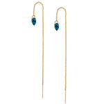 IRINI Gem Drop thread earring in 14k gold with pear shape London Blue Topaz gemstone, simple, delicate perfection
