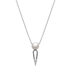 IRINI SOLO PEARL  ON BLACK RHODIUM PLATED DIAMOND DIPPED DAGGER, STERLING SILVER  NECKLACE , CLASSIC AND  EDGY