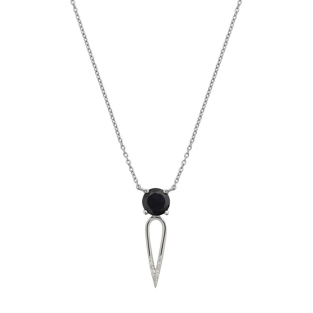 Irini Black Onyx gem stone diamond dipped dagger, sterling silver pendant, necklace, edgy yet elegant and the perfect gift, made in nyc