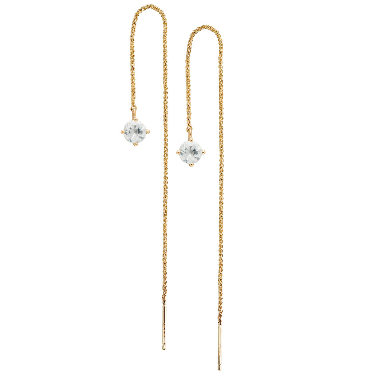 IRINI Gem Drop thread earring in 14k gold with a brilliant white sapphire gemstone, simple, delicate perfection