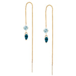 IRINI Gem Drop thread earring in 14k gold with a brilliant light blue topaz and london blue topaz gemstone, simple, delicate perfection