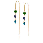 IRINI Gem Drop thread earring in 14k gold with a chrome, iolite and london blue topaz gemstone, simple, delicate perfection