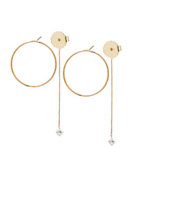 Irini Delicate 14k gold open hoop with post back, paired with gem drop ear back, white sapphire stone
