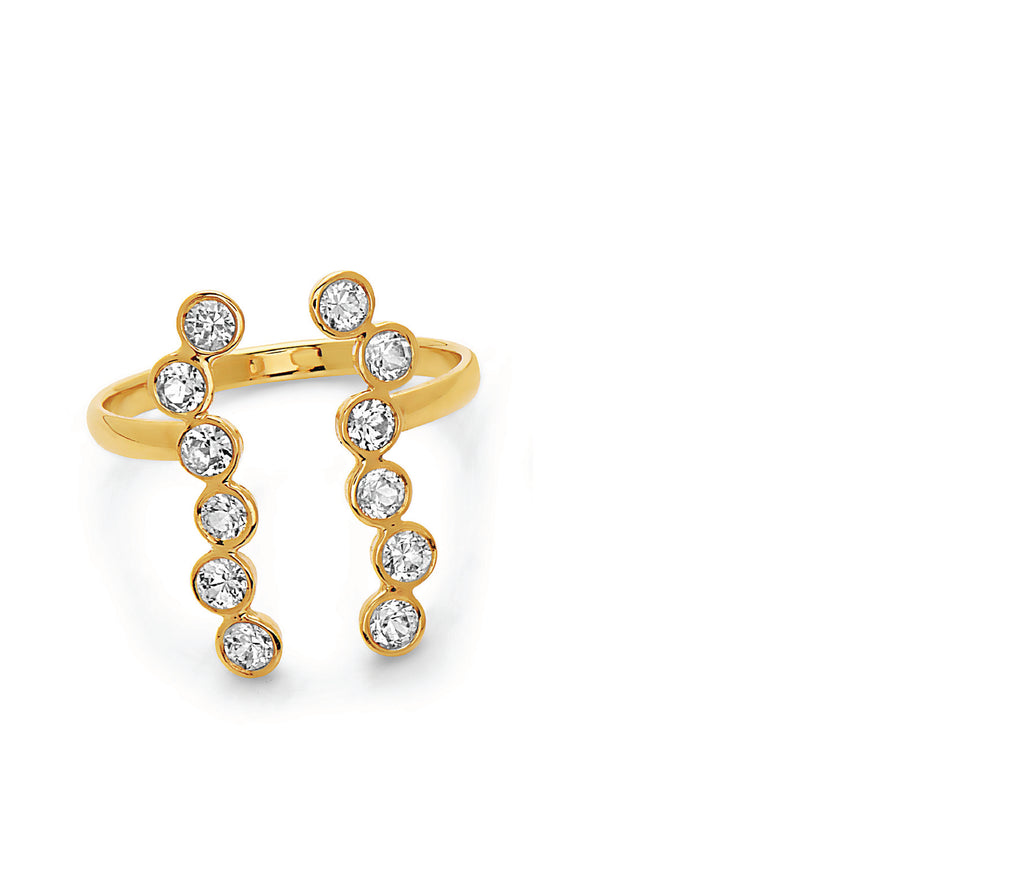  2 beautiful rows of 12 bright white sapphires set in 14k gold, this ring hugs the finger in the most beautiful way, made in nyc, will be your ideal go to piece of jewelry