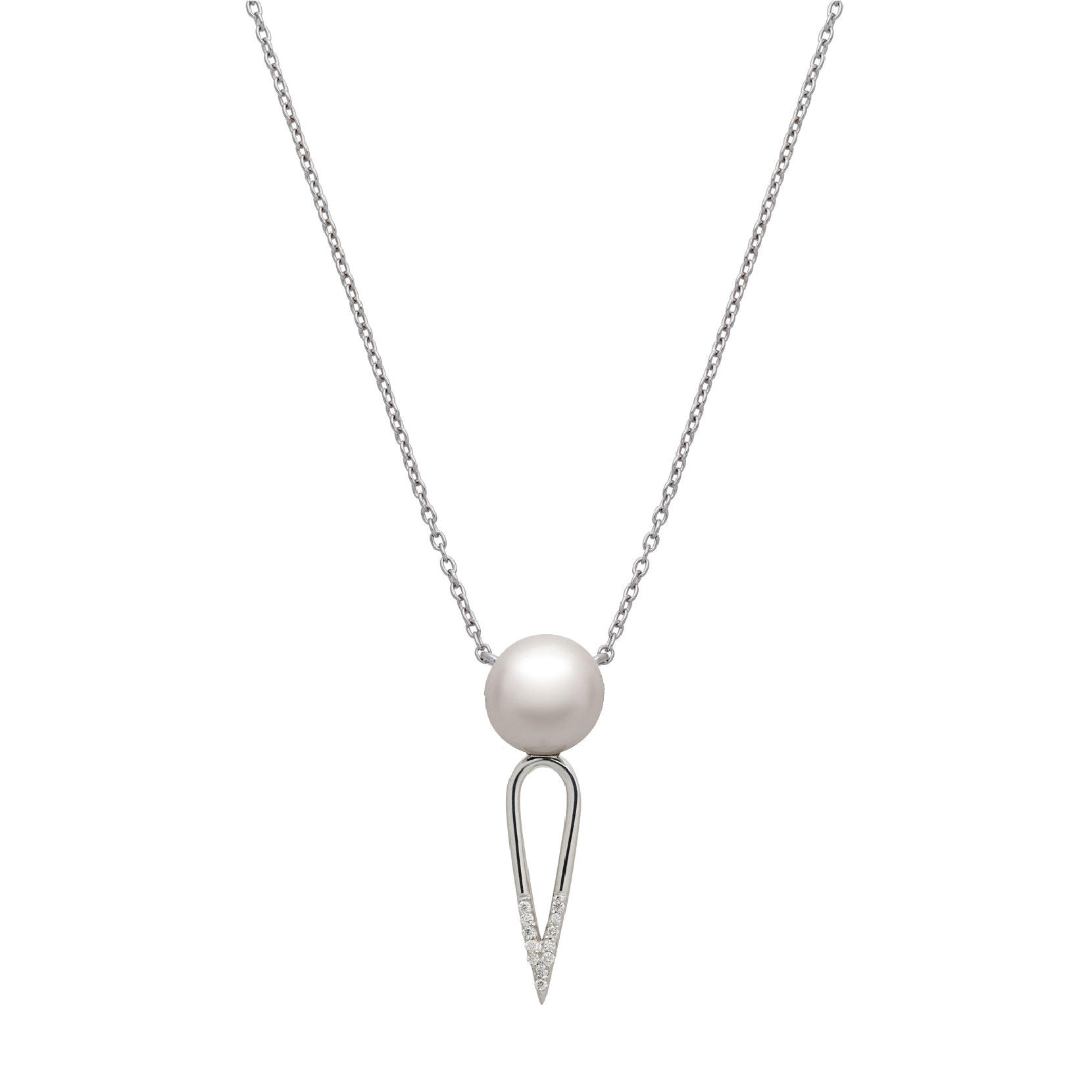 IRINI SOLO PEARL DIAMOND DIPPED DAGGER, STERLING SILVER  NECKLACE , CLASSIC AND  EDGY