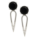 Irini Black Onyx gem stone diamond dipped dagger, sterling silver earrings are edgy yet elegant and the perfect gift, made in nyc 