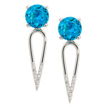 Irini Blue Topaz gem stone diamond dipped dagger, sterling silver earrings are edgy yet elegant and the perfect gift, made in nyc