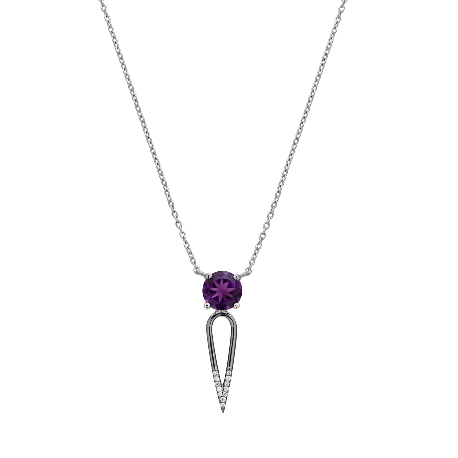 Irini Amethyst Gem Stone diamond dipped dagger, sterling silver necklace, with lobster closure, made in NYC