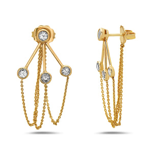 14K GOLD, MINI CHANDELIER EARRINGS, WHITE SAPPHIRE, DAY TO EVENING, BOLD AND ELEGANT, MADE IN NYC, 