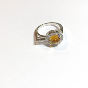 Irini gem drop white diamond and cabachon ring , made in nyc, citrine  stones