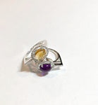 Irini gem drop white diamond and cabachon ring set, made in nyc, citrine and amethyst stones