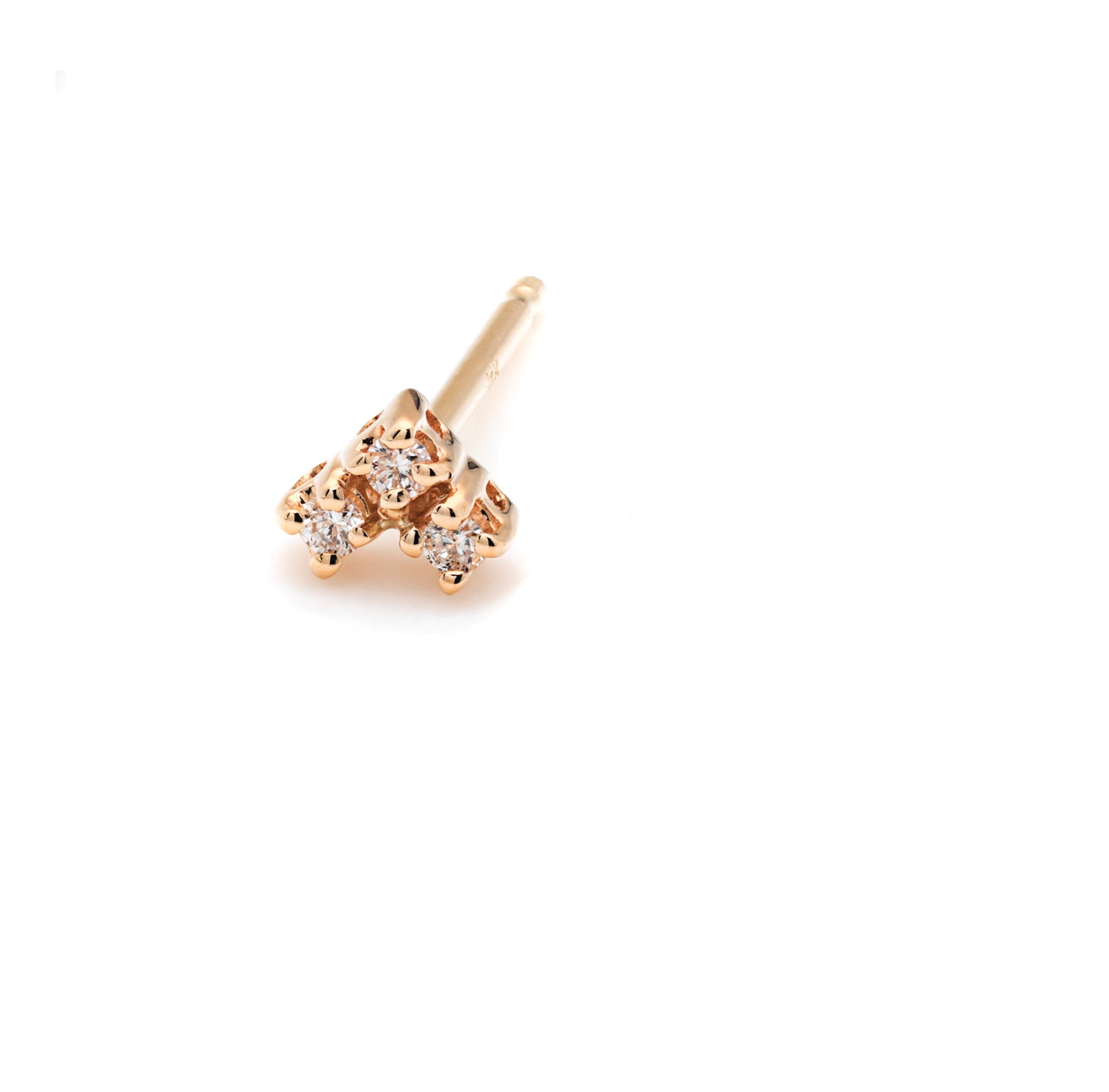 Mini white diamond trio stud earrings, post back,14k gold, ideal for multi piercing or update to the classic stud. made in nyc