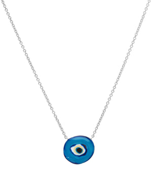 IRINI EVIL EYE, ENAMEL SWIRL OF PROTECTION CLOSE TO YOUR HEART, NECKLACE,STERLING SILVER CHAIN, SILVER ENAMEL CHARM, PROTECTION