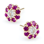 Irini Full Bloom Petite Pink Sapphire flower earrings, diamond center, 14k gold post back earrings, ear party approved, made in nyc, sold individually or as set, your new classic go to earring