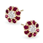 Irini Ruby and diamond petite full bloom flowers, post back14k gold earrings, these beauties will be your new classic and go to 
